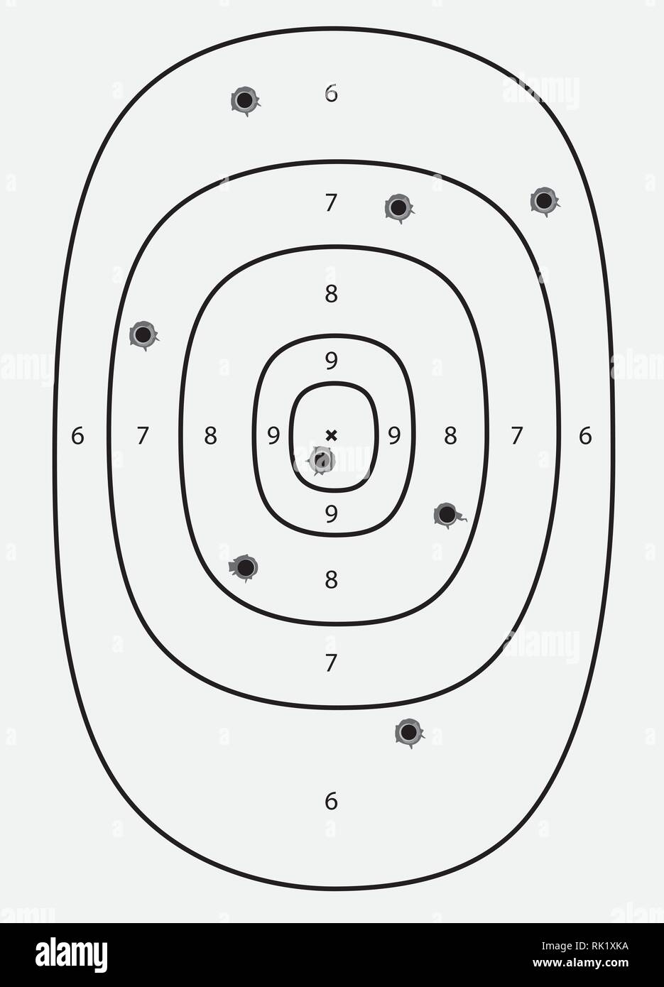 Vector illustration Gun bullet`s holes on paper target. Shooting target